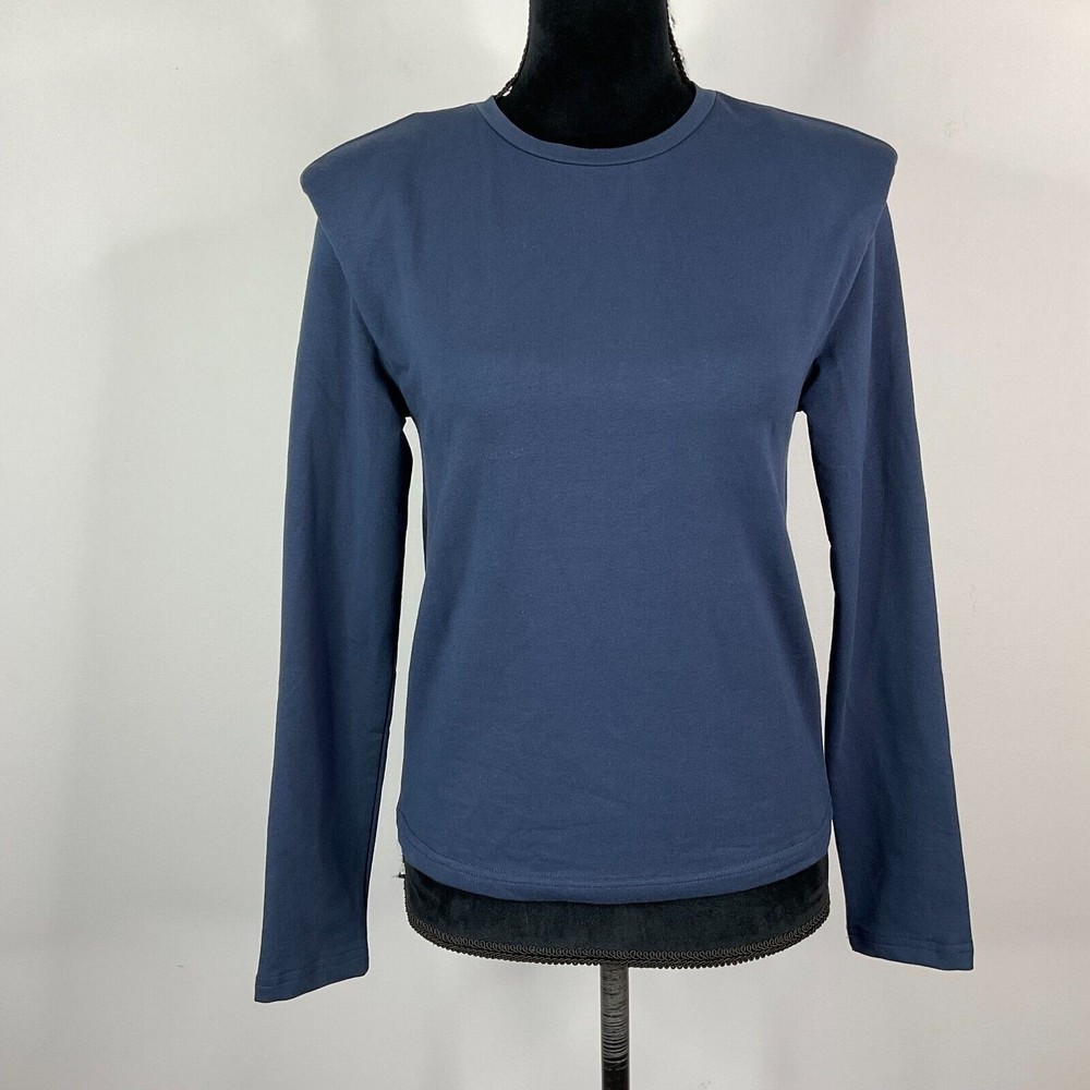 Walter Baker Top Womens XS Bethany Navy Blue Stretchy Shoulder Pads